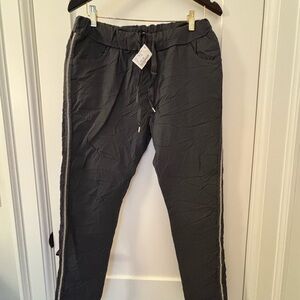 Venti6 rhinestone side crinkle jogger pants